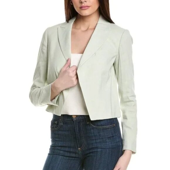 Theory Crop Linen Blazer Lightweight Notched Lapels - Picture 1 of 11